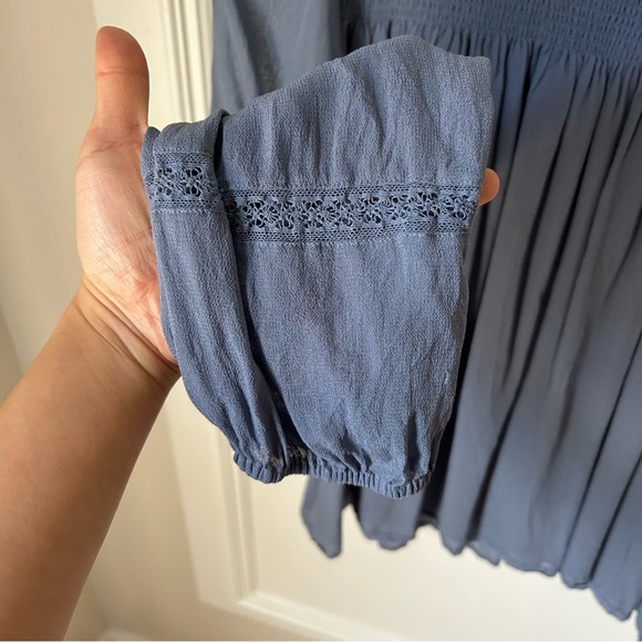Aritzia Wilfred Ruthie Granite Blue Smocked Lace Long Sleeve Blouse Medium M - Picture 8 of 15